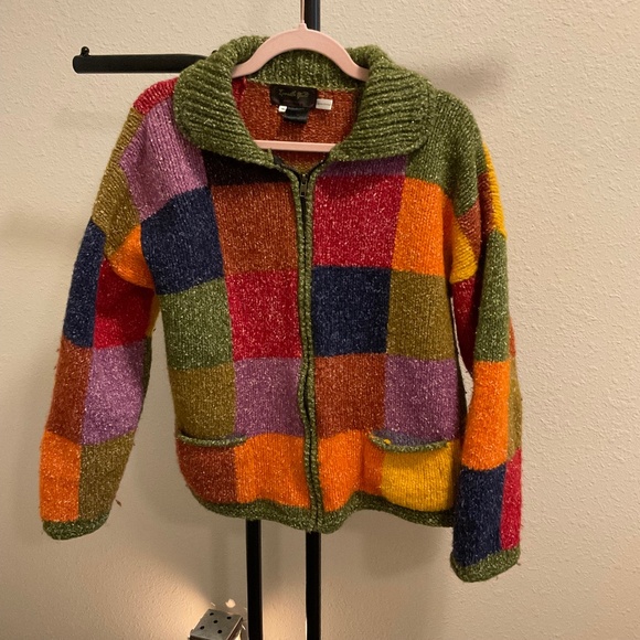 Invisible World Jackets & Blazers - Invisible World Sweater Women Medium Wool Blend Zip Up Patchwork Jacket Handmade